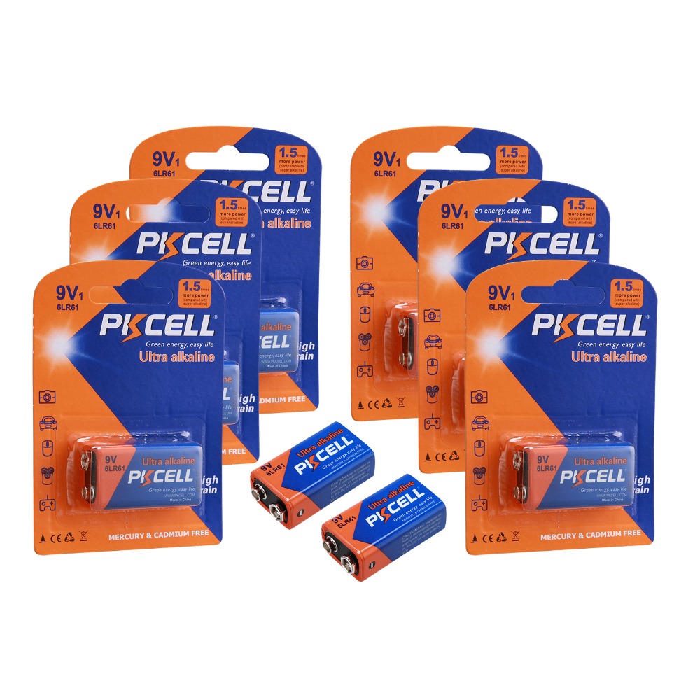 8PCS PKCELL 6LR61 9V Batteries 1604A MN1604 9Volt Alkaline Dry Batteries Primary Battery