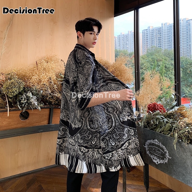 2021 japanese kimono cardigan men haori yukata male samurai costume clothing short sleeve men long kimono shirt yukata haori