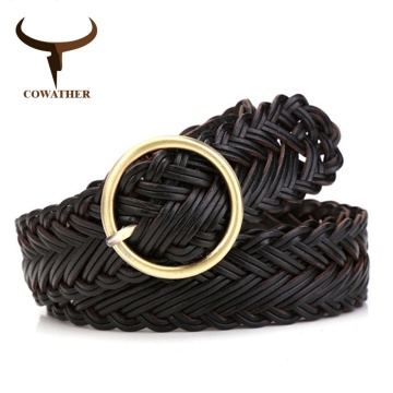 COWATHER High quality women belt knitted leather belts for women good pin buckle female strap newest desgin original brand NS010