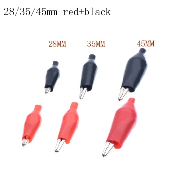 20pcs/lot 28MM 35MM 45MM Metal Alligator Clip Crocodile Electrical Clamp for Testing Probe Meter Black and Red with Plastic Boot