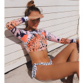 2020 New Sexy Long Sleeve Bikinis Women Swimsuit Print Floral Bathing Suits Beachwear Brazilian Bikini Set Biquini Female