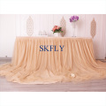 CL072E beautiful popular many colors custom made long drop wedding champagne table skirt for 6ft rectangle table