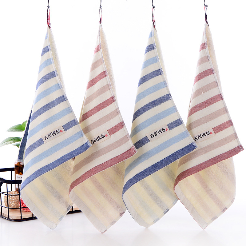 Pure Cotton Small Square Towel Yarn Cloth 35*35cm Absorbent Children's Face Towel Sports Wipes Quick Dry Striped Towel Cleaning