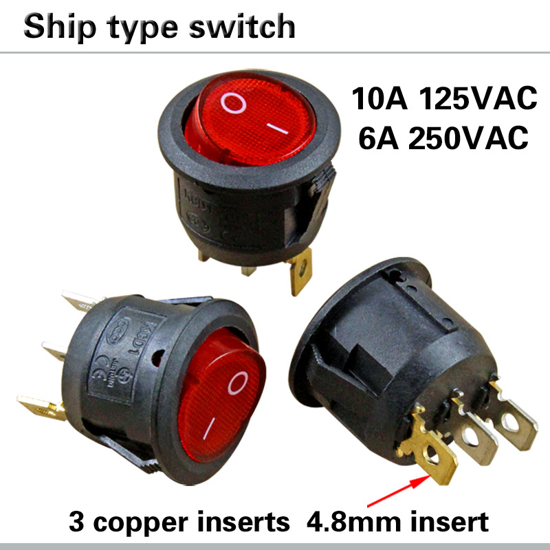 Electric boiler heat preservation switch boat type switch KCD1 round heat preservation switch pure copper 3 feet