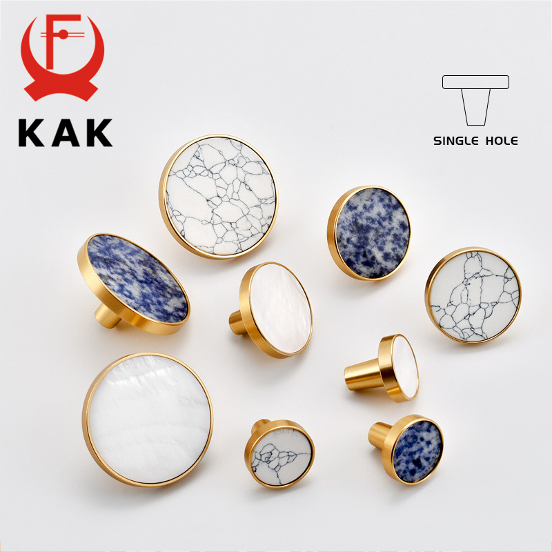 KAK Furniture Handles Marble Shell Simple Nordic Pastoral Wardrobe Dresser Knobs Cupboard Cabinet Drawer Round Colorful Pulls