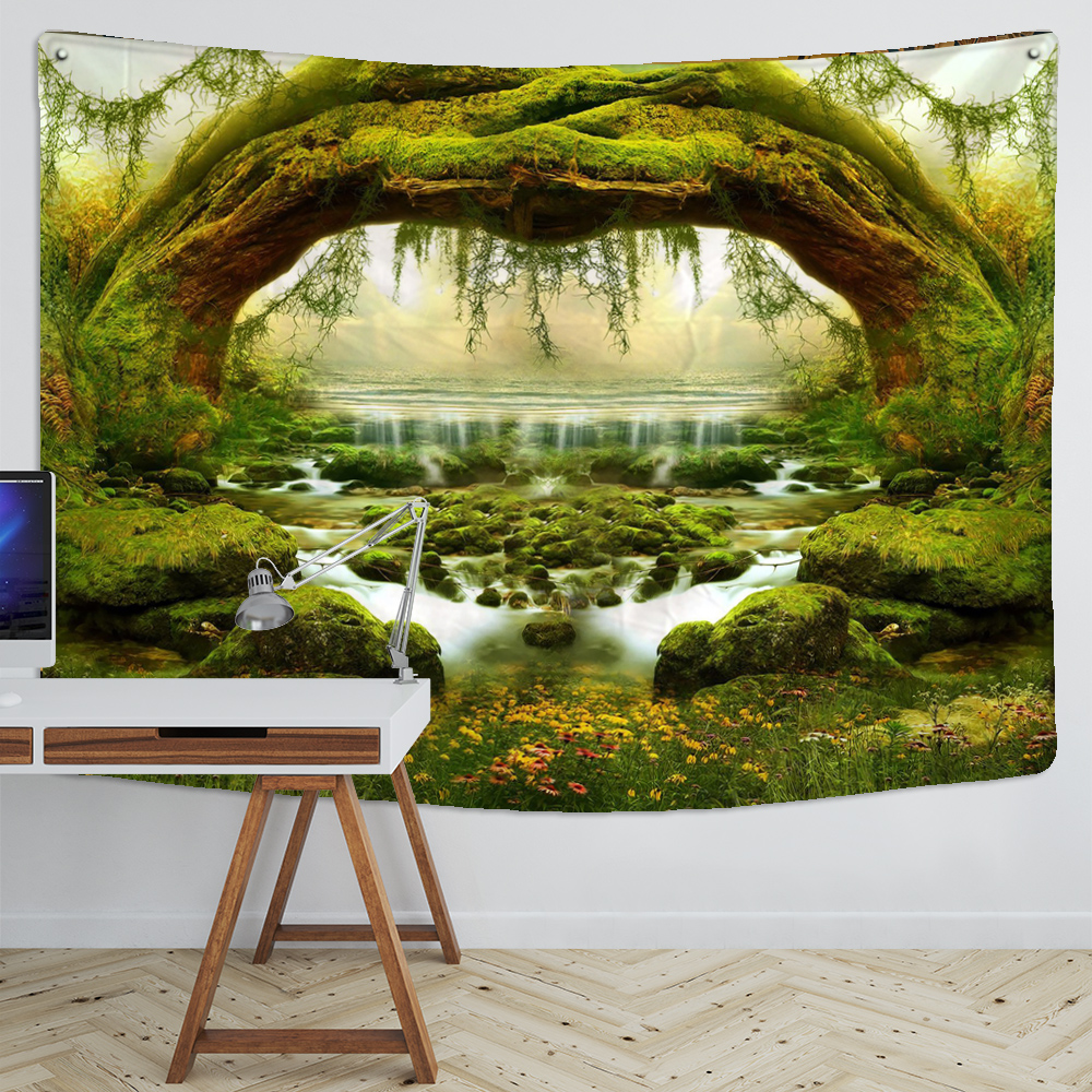 Natural Scenery Wall Tapestry Arched Tree Hole Psychedelic Carpet Wall Cloth Tapestries Tenture Hippie Mandala Tapiz Landscape