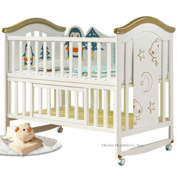 Larger Size Wood Baby Crib, Can Convert to Elder Kids', 124*68*105cm, Multifunctional Newborn Cot, Joint With Adult Bed
