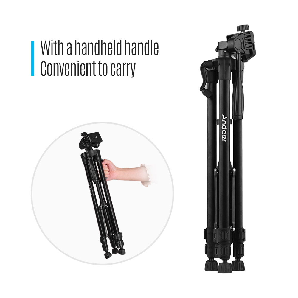 Andoer Aluminum Alloy + ABS Tripod Stand Height 135cm/53in with Carry Bag Phone Holder for Canon Sony Nikon DSLR Camera Stand