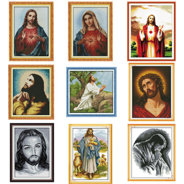 Jesus Sacred Heart Christ Religious Figure Painting Count Printing DIY Cross Stitch Kit DMC 11CT 14CT Embroidery Needlework Set