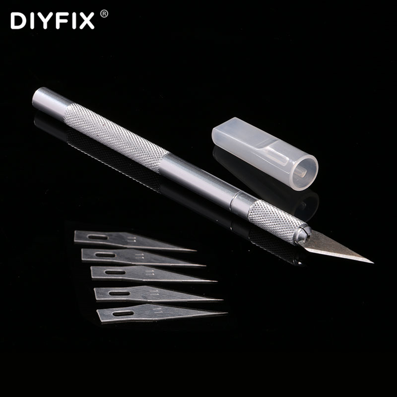 DIYFIX Mobile Phone Repair Cutting Knife with 6 pcs Blade Scraping Cutter Drawing Knife Tool for DIY for iPhone Cell Phone Tools