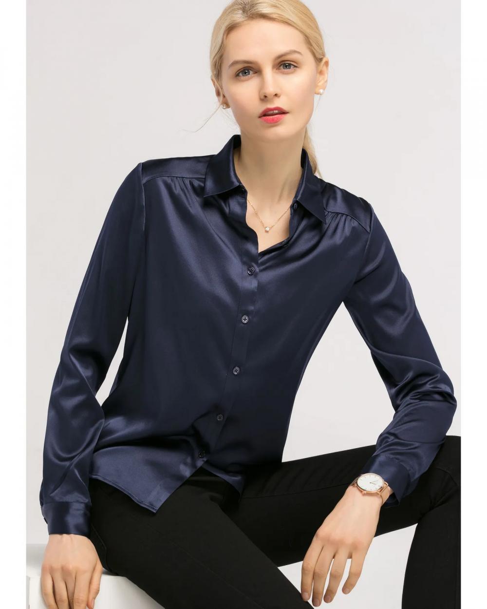 Silk Blouse for Women 100% Pure Silk Long Sleeves Cool Smooth Tops Long Sleeve Button Down Shirt Casual Work Office Silky Blouse