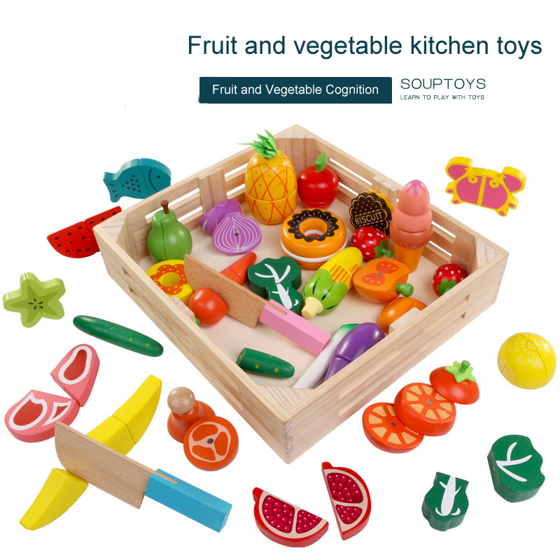 Children Kitchen Toys Montessori Cut Fruits Vegetables Toys Wooden Classic Game Simulation Pretend Play House Educational Toy