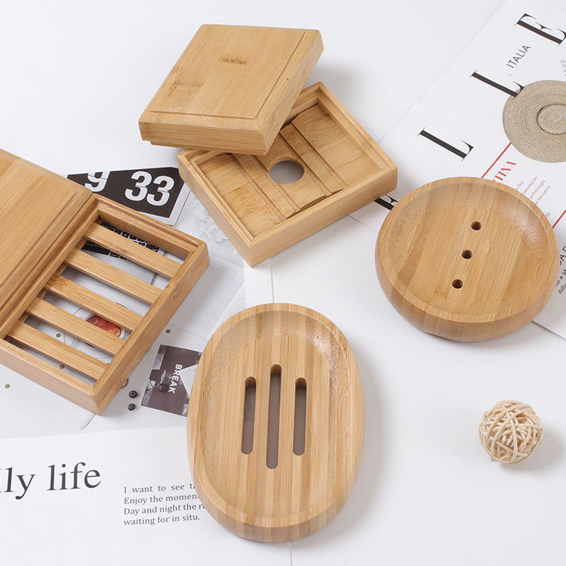 HOT Wooden Soap Dishes Bamboo Soap Tray Holder Soap Rack Plate Box Container Portable for Home Bathroom NDS