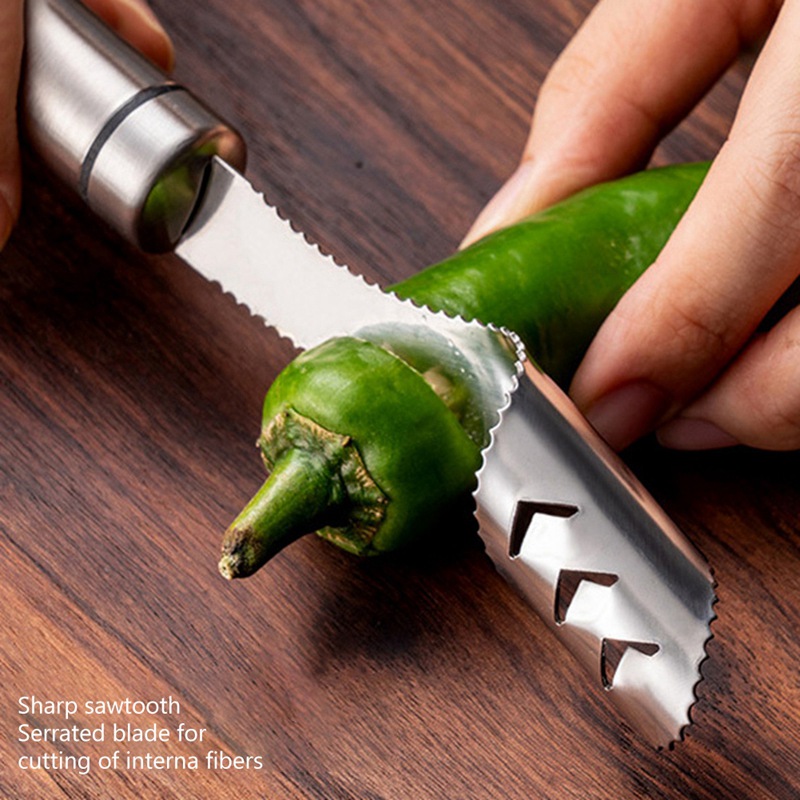 Silver Stainless Steel Chili Pepper Core Seed Remover Green Cucumber Digger Core Digging Knife Fruit And Vegetable Tools