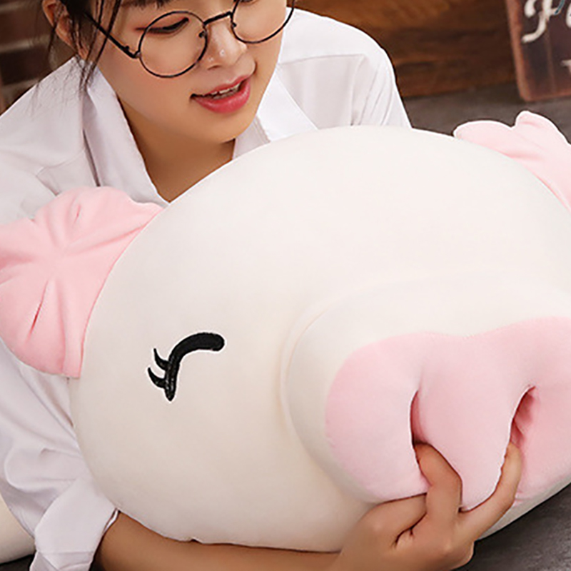 Squishy Pig Stuffed Doll Lying Plush Piggy Toy White/Pink Animals Soft Plushie 60cm with Warmer Blanket Kids Comforting Gift