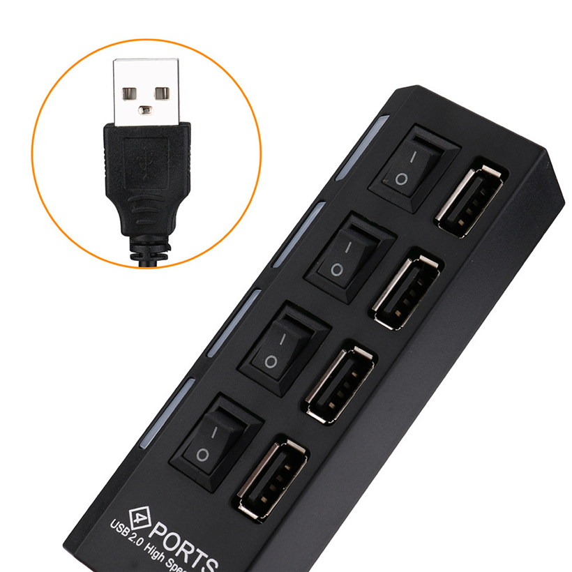 Russia Only USB HUBS 4 Port USB 2.0 Hub On/Off Switches + DC Power Adapter Cable for PC Laptop 202