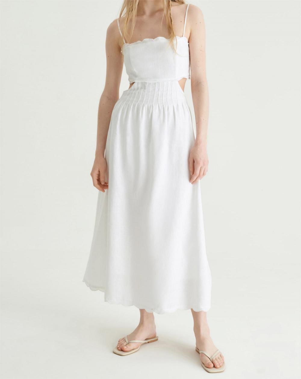Scallop Edge Solid Color Strapless Dress