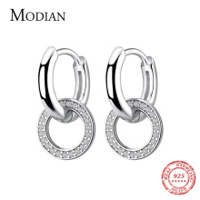 Modian Sparkling Hoop Earrings Fashion Charm 100% 925 Sterling Silver Clear CZ Circle Ear For Women Wedding Statement Jewelry