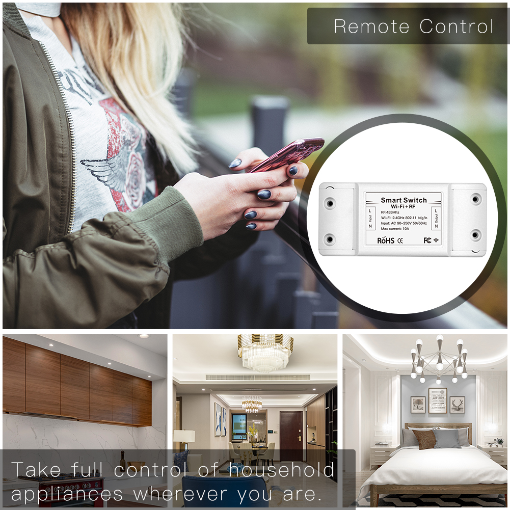RF433 WiFi DIY Smart Switch Module RF433 Remote Control for Smart Automation Smart Life/Tuya Work with Alexa and Google Home