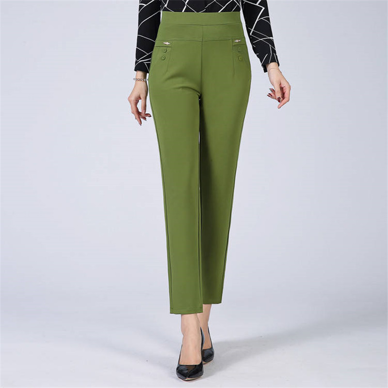 2020 New Women's Pants Trousers Spring Summer Autumn Stretch High Waist Pocket Pantalon Ladies Solid Casual Pants Plus Size 5XL