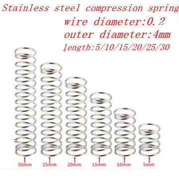 20pcs/lot 0.2*4*5/10/15/20/25/30/35/40/45/50mm 0.2mm Stainless Steel Micro Small Compression spring OD 4mm