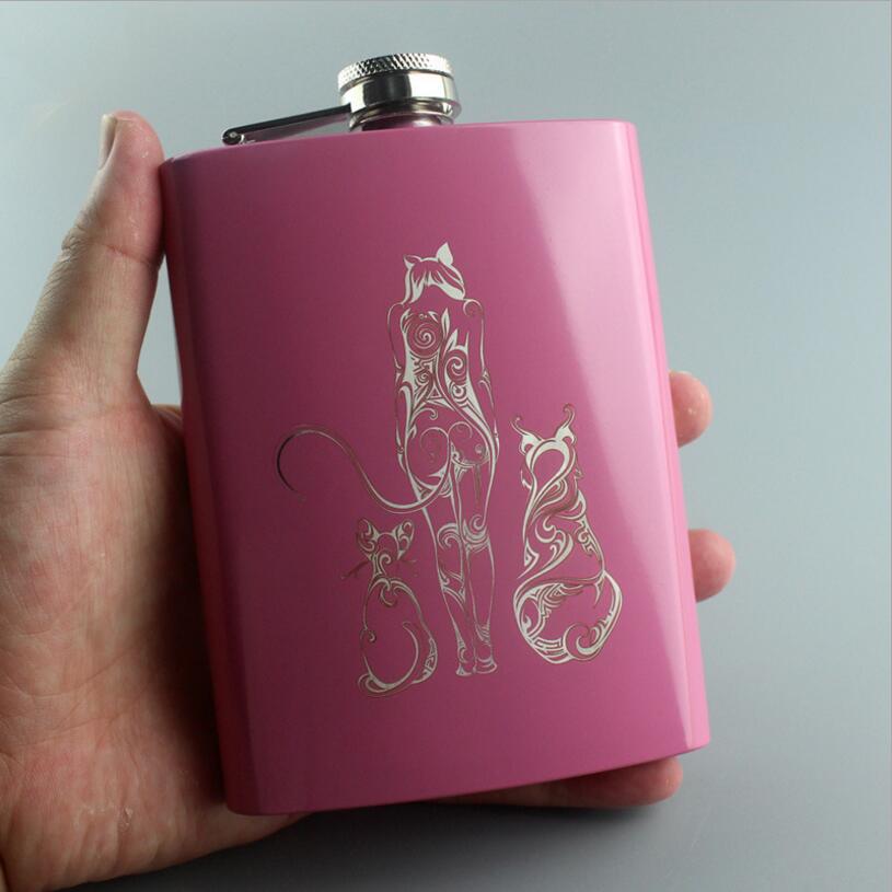 Rose Pink 8oz Hip Flask Women Portable Stainless Steel Flagon Pocket Flask For Whiskey With Gift Box