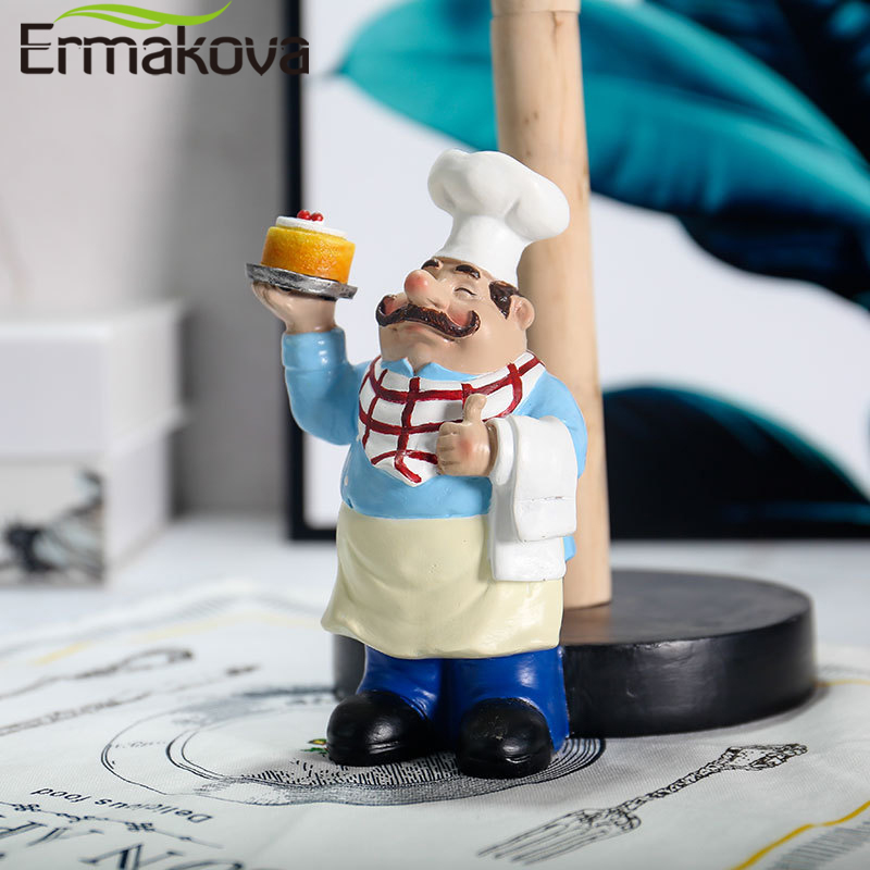 ERMAKOVA Resin Chef Double-Layer Paper Towel Holder Figurines Creative Home Cake Shop Restaurant Crafts Decoration Ornament