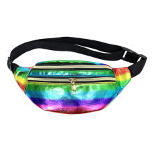 PU Rainbow Metallic Color Sport Waist Bag
