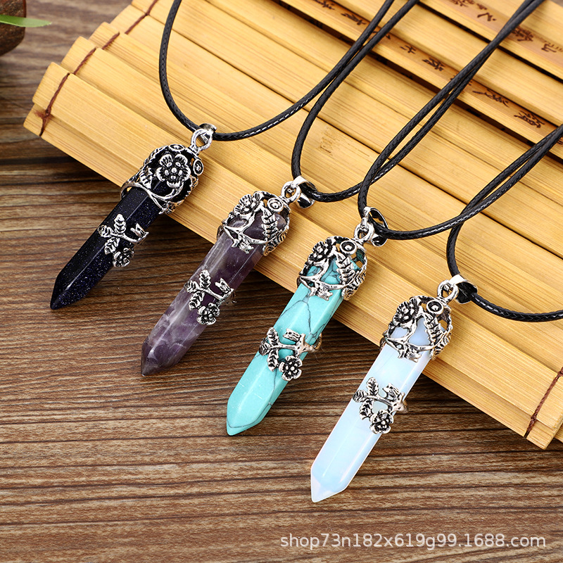 Crystal Necklace Natural Reiki Healing Stone Pendant with Chain Gemstone Quartz Chakra Yoga Pendulum Divination Energy Jewelry