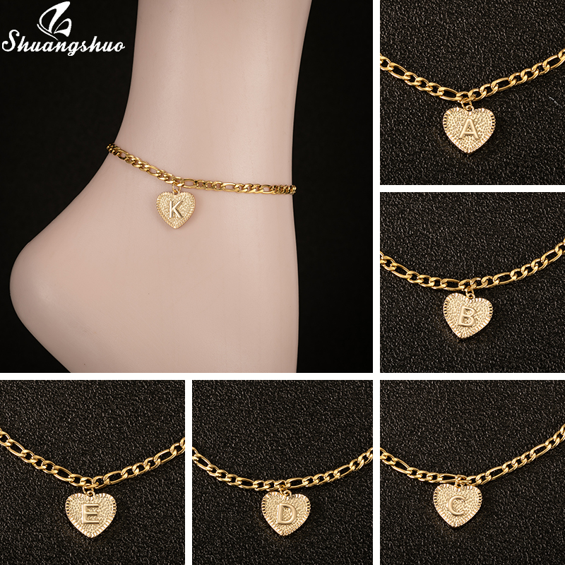 Capital Letter A/B/C/D/E Initial Anklets Bracelets for Women Gold Chain Stainless Steel Ankle Bracelet Heart Christmas Gifts