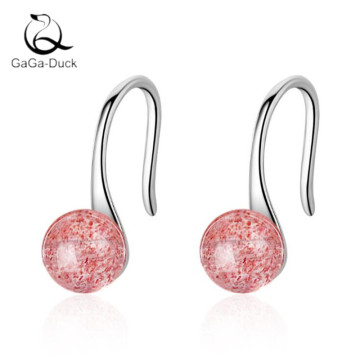 New Fashion Jewelry Natural Strawberry Two Colors Crystal Ear Hook 925 Sterling Silver Personality Peach Fresh Earrings E615