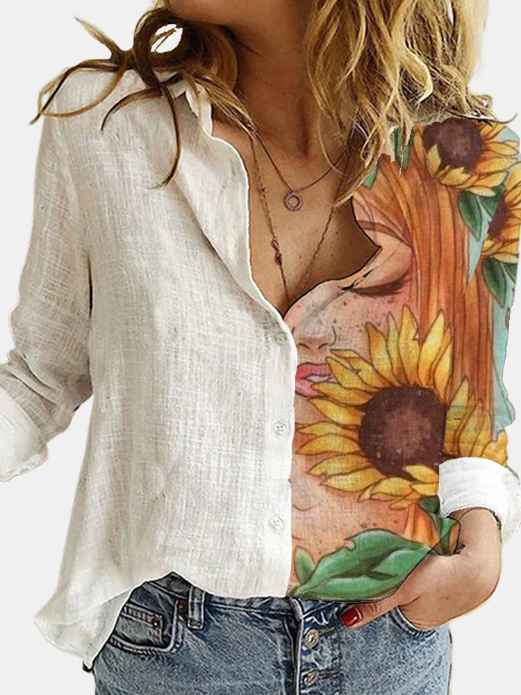 Aprmhisy Vintage Floral Print Women Blouse Shirt 2020 Autumn New Casual Office Loose V-Neck Tops Shirts