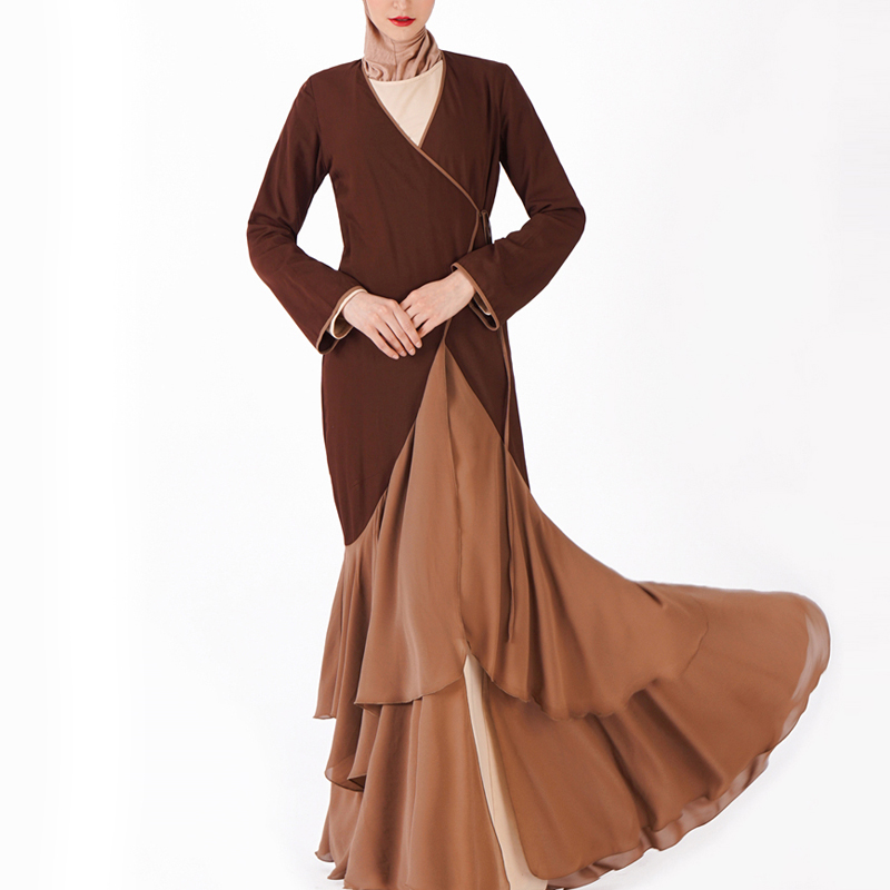 MISSJOY 2019 New Ruffle Abayas Muslim Women Dress Kimono Middle Eastern Patchwork Elegant Kaftan Islamic Clothing Turkish Casual