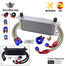 UNIVERSAL 16 ROWS OIL COOLER KIT +OIL FILTER SANDWICH ADAPTER + STAINLESS STEEL BRAIDED AN10 HOSE W/ PQY STICKER+BOX