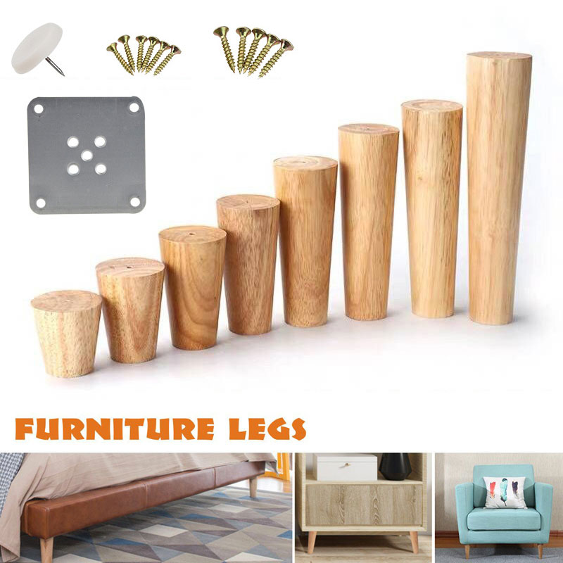 1PC 10/8/6cm Natural Solid Wood Furniture Legs Universal Cone Shaped Wooden Sofa Feets Cabinet Table Legs