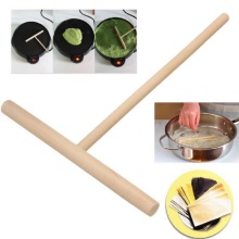 1pc Practial T Shape Crepe Maker Pancake Batter Wooden Spreader Stick Home Kitchen Tool Kit DIY Use