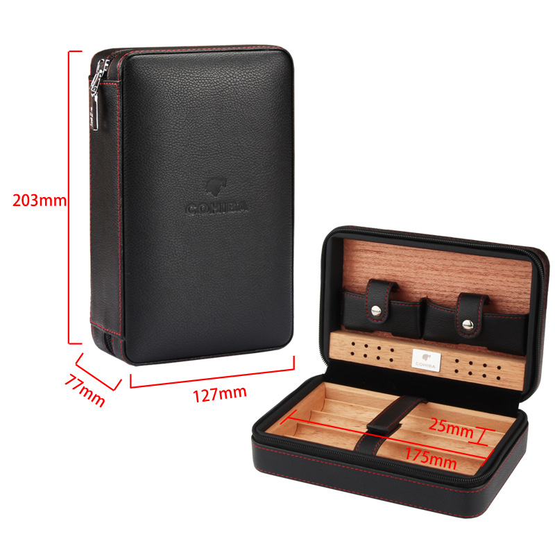 Cohiba Cigar Humidor Case Portable Cedar Wood Leather Travel Humidor Humidifier Set Gift Box (Without lighter cutter)