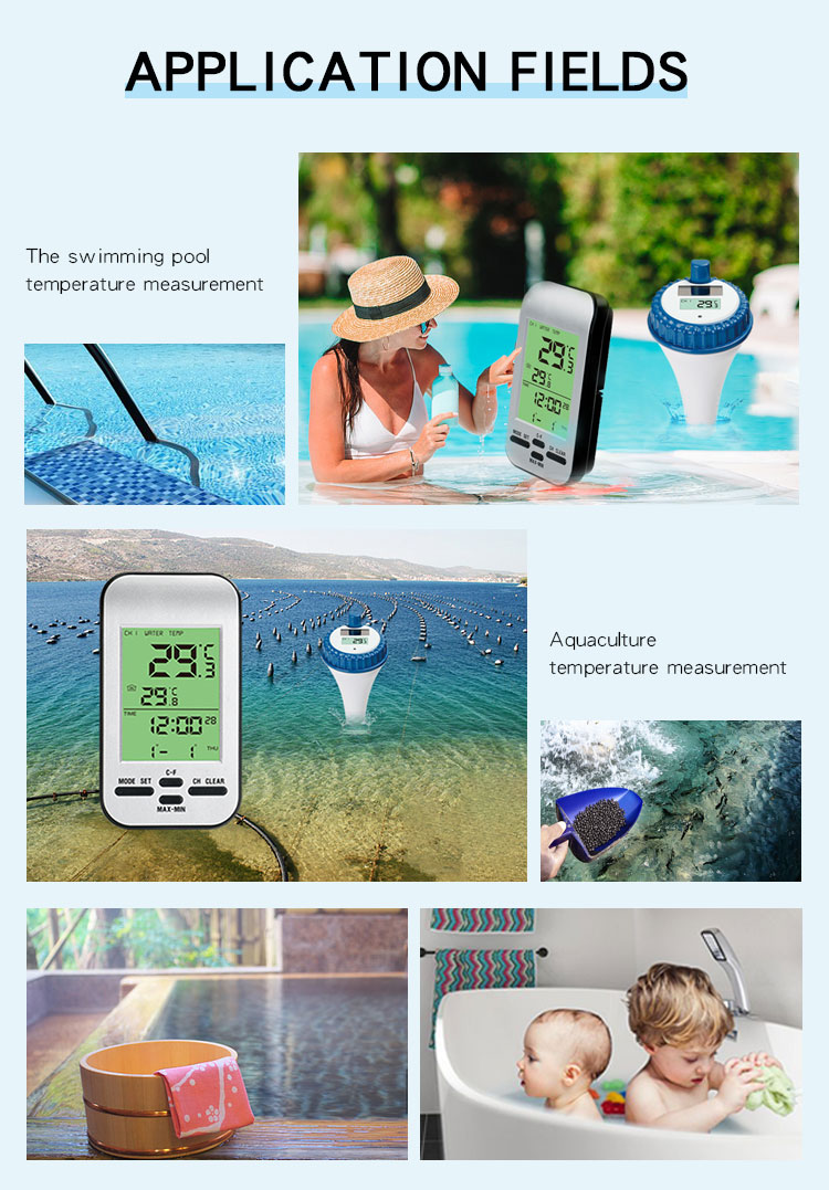 Wireless smart swimming pool thermometer with timer alarm clock