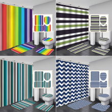 Bipoobee Multicolour Stripes Fabric Shower Curtain Bathroom Curtains Set Anti-skid Rugs Toilet Lid Cover Bath Mat Home Decor