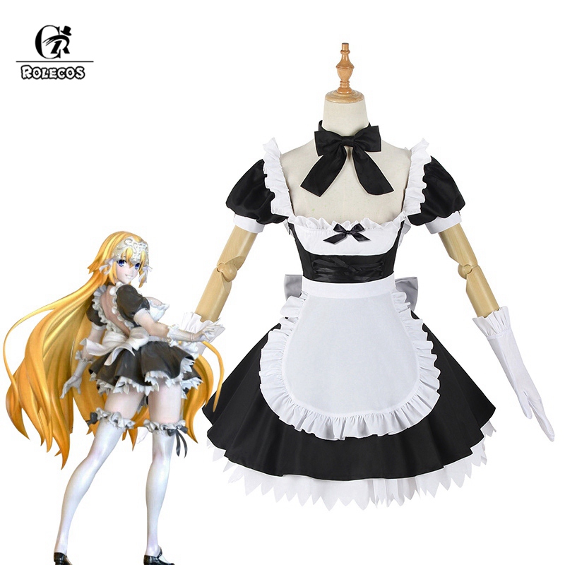 ROLECOS Fate Jeanne d'Arc Cosplay Costume Game FGO Cosplay FGO Maid Costume Women Maid Dress Stocking Gloves