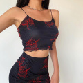 Rapwriter Streetwear Dragon Print Spaghetti Strap Summer Tank Top Women Backless Sleeveless Ruffles Camis Top Wrap Sexy Crop Top