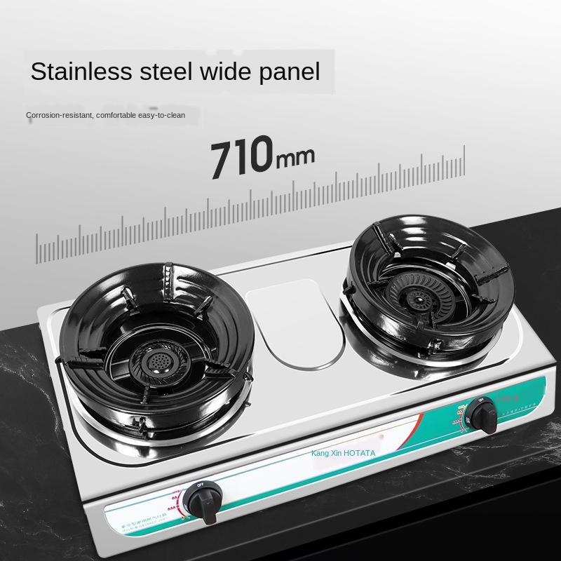 Gas Stove Double Burner Home Gas Stove Natural Gas Liquefied Petroleum Gas (LPG) Stainless Steel Bench-Top Raging Fire Stove