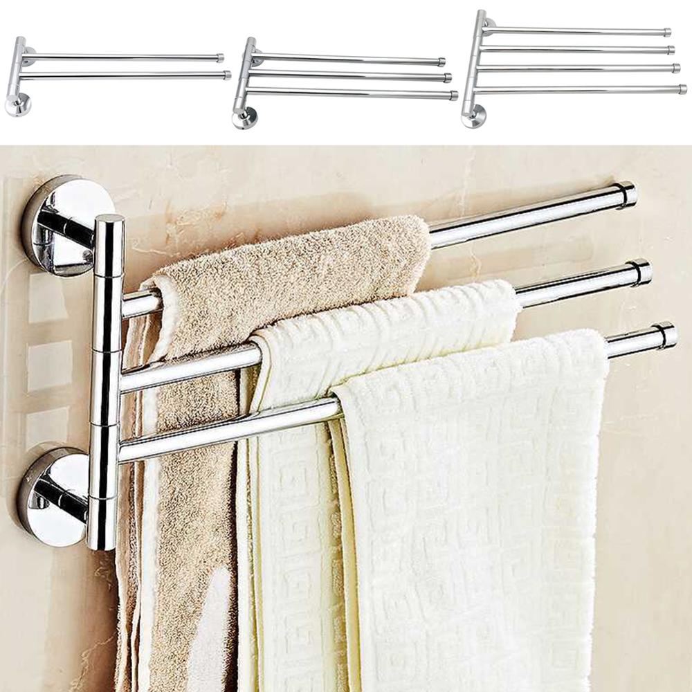 Bathroom Towel Rack Rotating Towel Holder Wall Mounted Towel Hanger Stainless Steel Swivel Rack 2/3/4 Bar Bathroom Shelf Rail