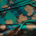 50cmx108cm Stretch Peacock Green Printed Crepe Satin Mulberry Silk Dress Fabric