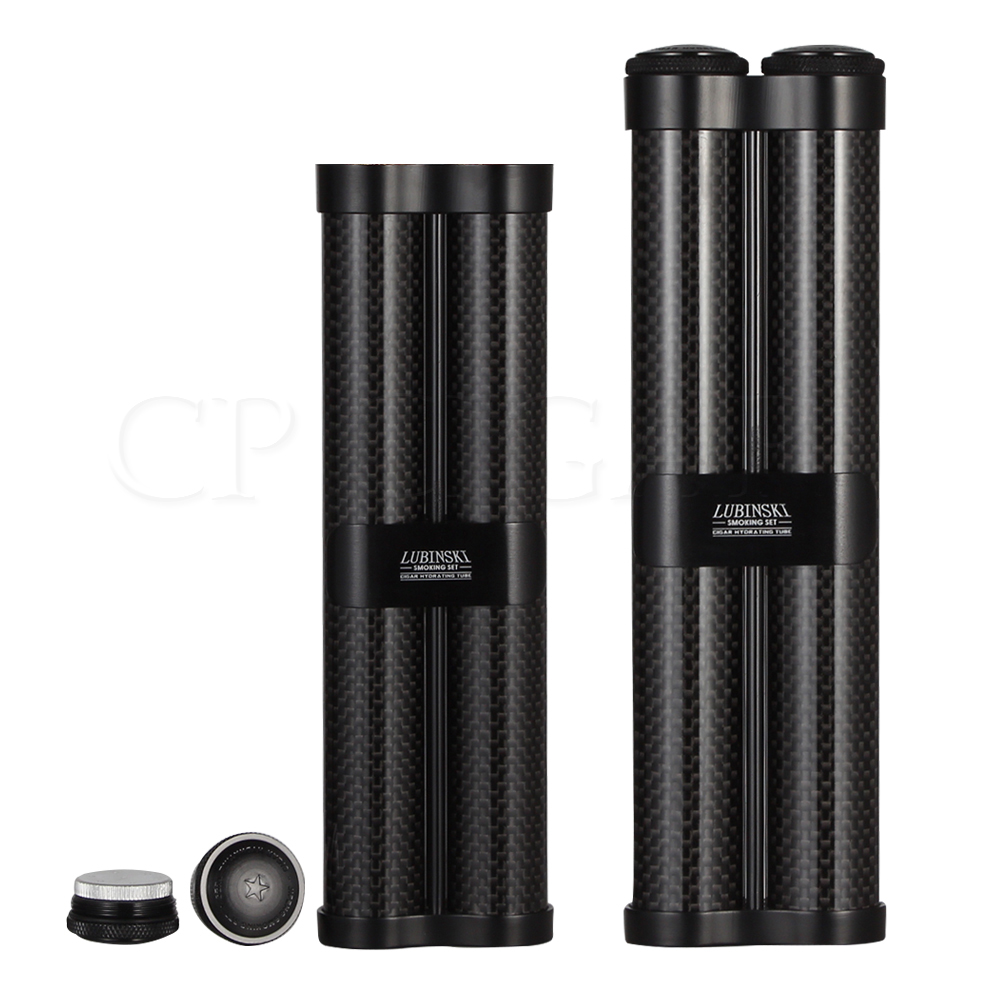 LUBINSKI Carbon Fiber Cigar Tube Gadgets Portable Cigar Humidor Box Travel For 2 Cohiba Cigars W/ Humidor Humidifier