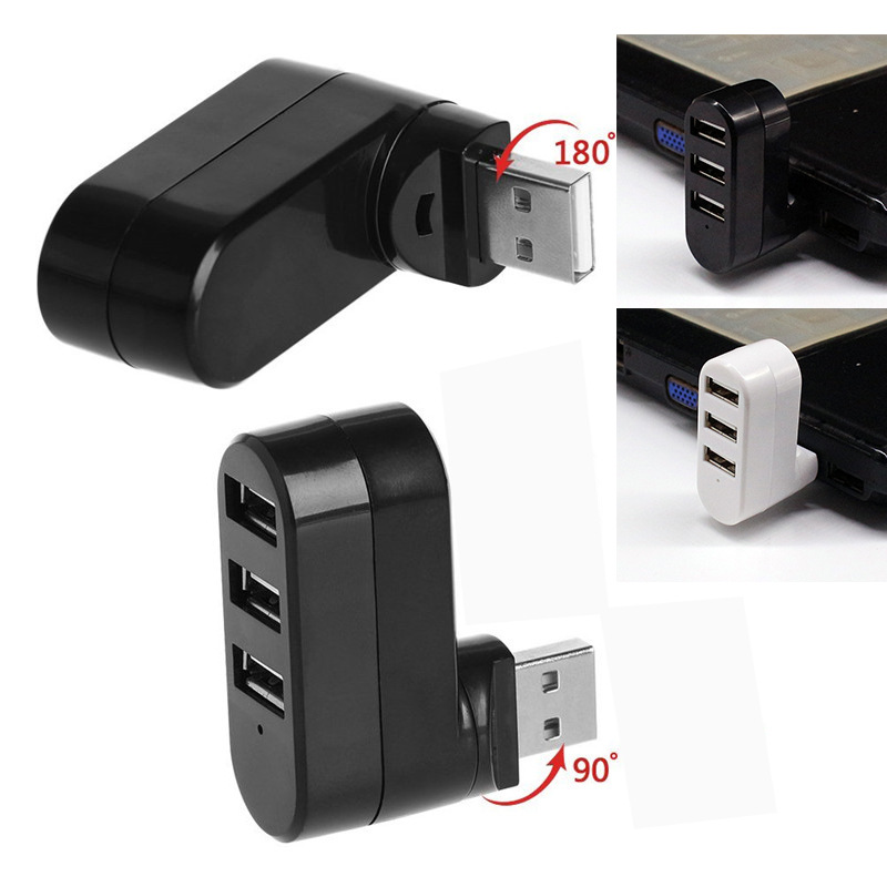 Mini 3 Port USB 2.0 Rotating Splitter Adapter Hub for MacBook PC Laptop Notebook Adapter Parts Mobile Phone Flex Cables @M23