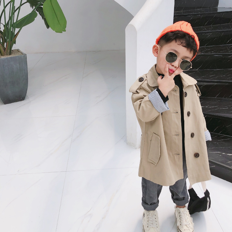 Autumn Korean style fashion boys oversized trench jackets Kids loose striped patchwork long coats children outwears