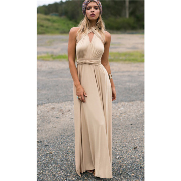 New Champage Bridesmaid Dress Long Covertible Pleated Floor length Gowns for Women Bride Wedding Party Cheap Long Prom Dress