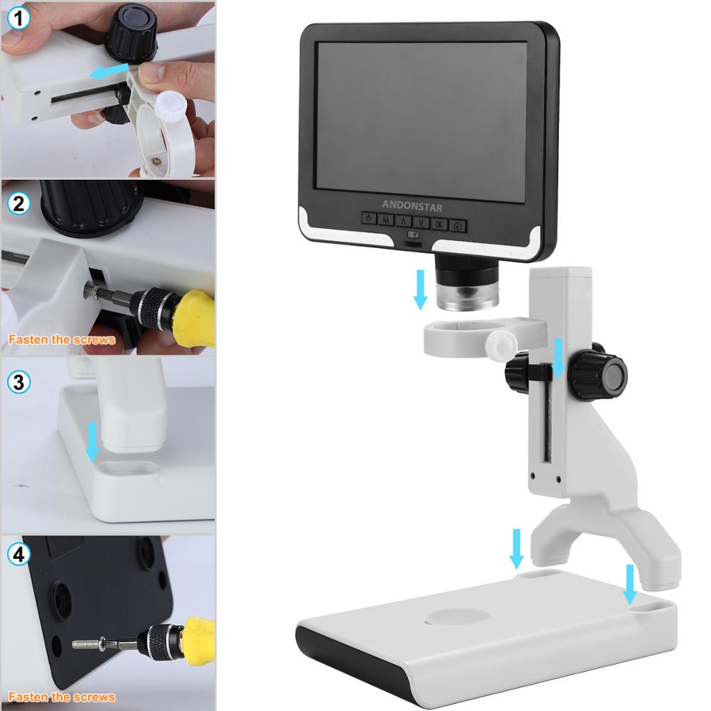 Anondstar new 2MP Digital Microscope AD108 7 Inch LCD Screen Microscopes with Plastic Stand for School Student Coins Jeweler