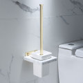 Tuqiu Gold Toilet Brush Holder with Brush Marble and Brass Bathroom Toilet Scrub Cleaning Brush Holder Set Wall Mounted